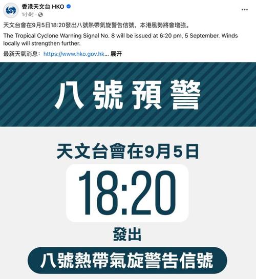 香港天文台发出“八号风球” 部分学校将停课 地铁正常服务